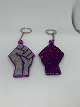 Load image into Gallery viewer, fist heavy holographic glitter with transparent and purple stars glitter background
